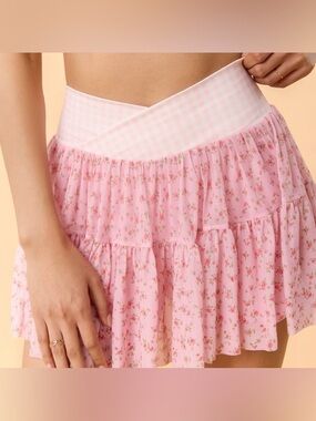 Blogilates Women's Ballerina Skort - Pink Gingham Size Large